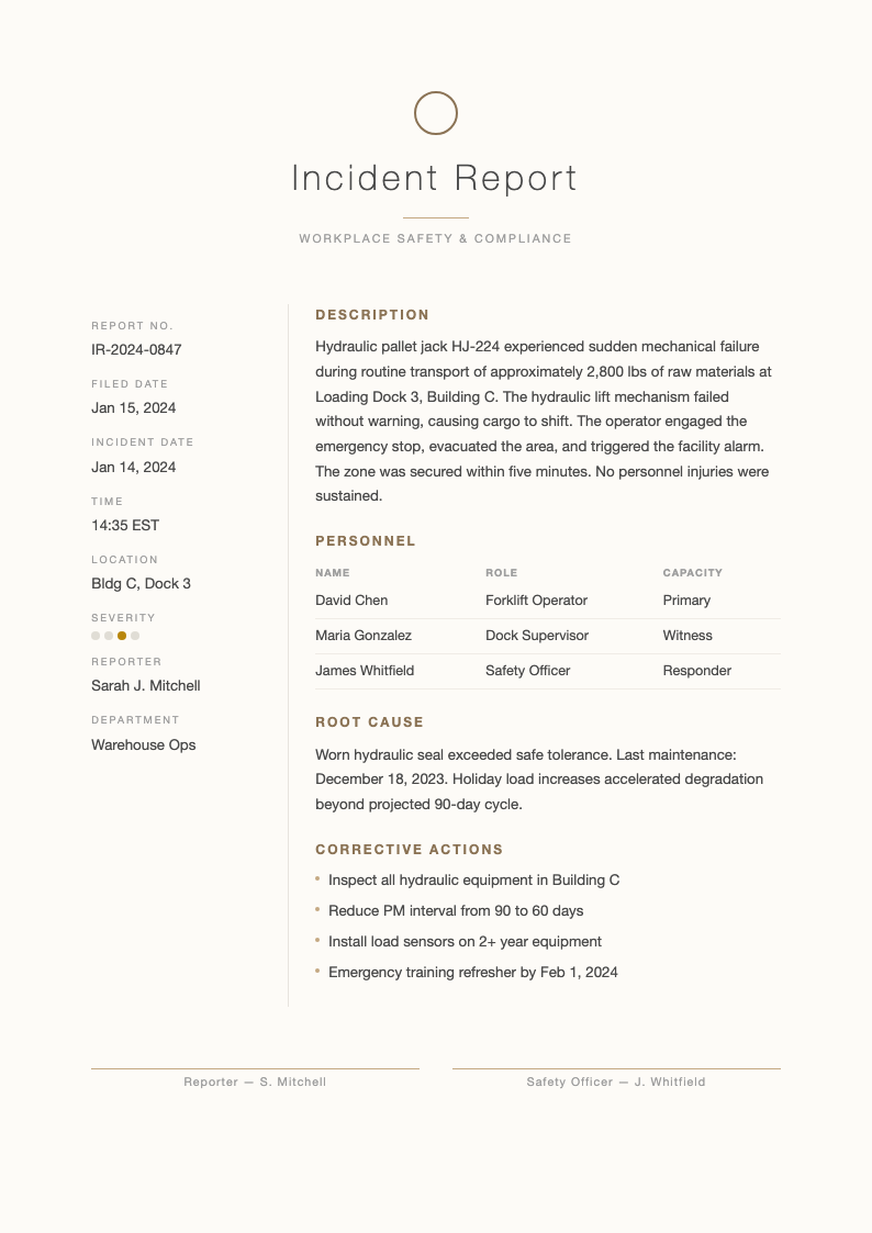 Japandi minimalist incident report